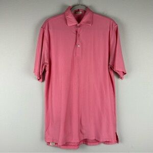 Peter Millar Pink White Striped Golf Golfing Short Sleeve Polo Shirt Size Medium